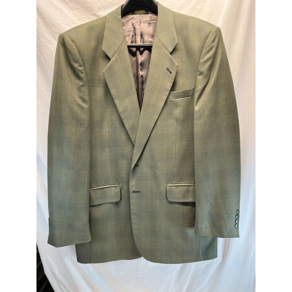 Gianfranco‎ Ruffini Italy Mens Blazer Size 44L Plaid Sage Pattern Houndstooth